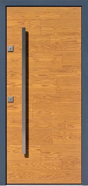 Drzwi antywłamaniowe zewnętrzne do domu i wewnętrzne do mieszkania model 410,1 w kolorze złoty dąb + antracyt.