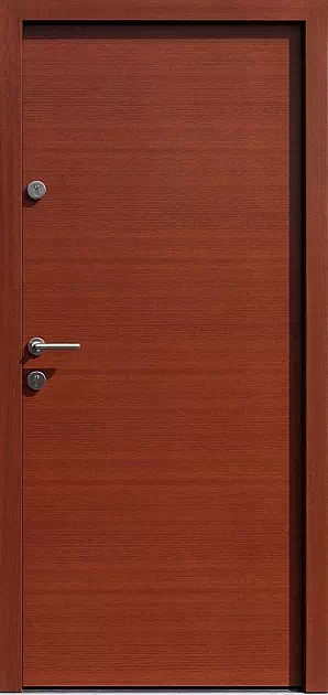 Drzwi antywłamaniowe zewnętrzne do domu i wewnętrzne do mieszkania model 500B w kolorze dąb ciemny.