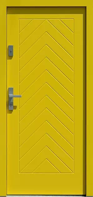 Drzwi antywłamaniowe zewnętrzne do domu i wewnętrzne do mieszkania model 543,2 w kolorze żółte.