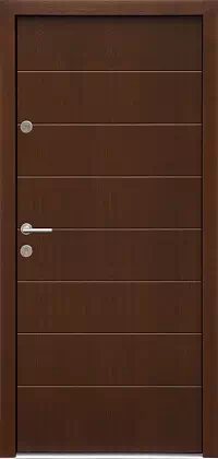 Drzwi antywłamaniowe zewnętrzne do domu i wewnętrzne do mieszkania model wzór 490,13 w kolorze orzech.