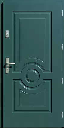 Drzwi antywłamaniowe zewnętrzne do domu i wewnętrzne do mieszkania model wzór 504,4 w kolorze zielone.