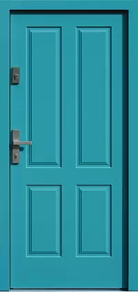 Drzwi antywłamaniowe zewnętrzne do domu i wewnętrzne do mieszkania model wzór 534,9 w kolorze niebieskie.