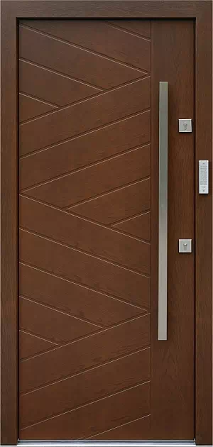 Drzwi dębowe zewnętrzne wejściowe do domu model 430,14 w kolorze orzech.