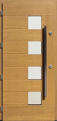 Drzwi dębowe zewnętrzne wejściowe do domu model wzór 420,1 w kolorze jasny dąb.