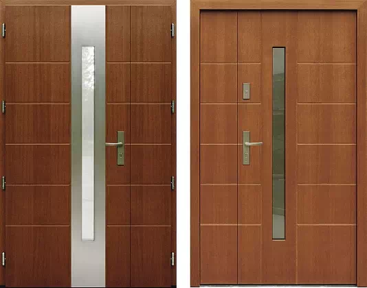 Drzwi dwuskrzydłowe zewnętrzne inox wzór 939,2-939,12 w kolorze dąb średni.