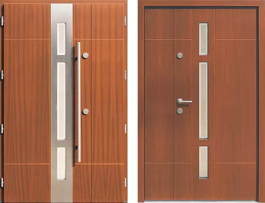 Drzwi dwuskrzydłowe zewnętrzne inox wzór 943,1-943,11+ds1 w kolorze orzech.