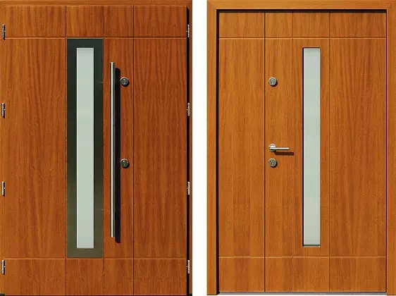 Drzwi dwuskrzydłowe zewnętrzne inox wzór 944,1-944,11 w kolorze dąb ciemny.