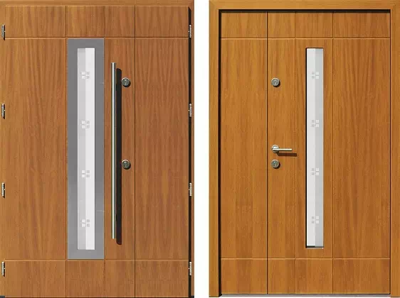 Drzwi dwuskrzydłowe zewnętrzne inox wzór 944,1-944,11+ds1 w kolorze dąb ciemny.