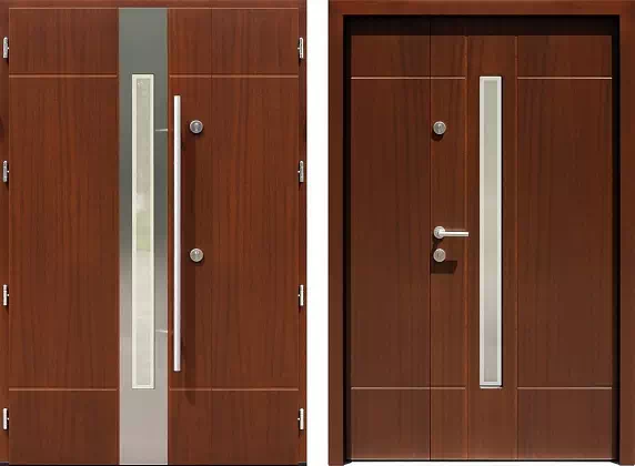 Drzwi dwuskrzydłowe zewnętrzne inox wzór 950,1-950,11+ds9 w kolorze orzech.
