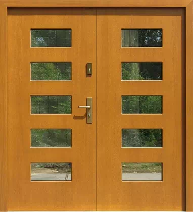 Drzwi dwuskrzydłowe zewnętrzne nowoczesne wzór 912,1 w kolorze jasny dąb.