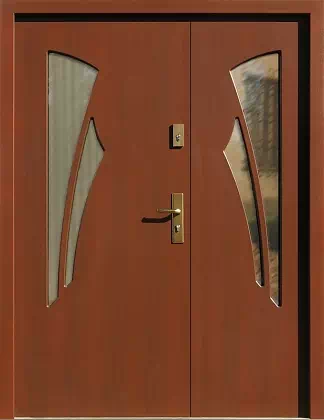 Drzwi dwuskrzydłowe zewnętrzne nowoczesne wzór 920,1 w kolorze orzech.