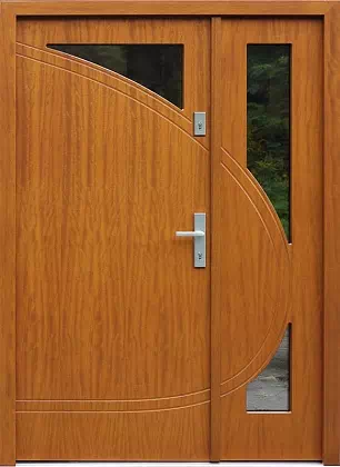 Drzwi dwuskrzydłowe zewnętrzne nowoczesne wzór 931,1 w kolorze złoty dąb.