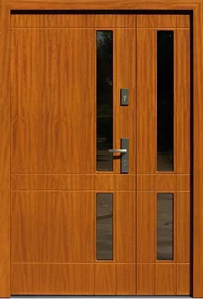 Drzwi dwuskrzydłowe zewnętrzne nowoczesne wzór 933,2 w kolorze złoty dąb.