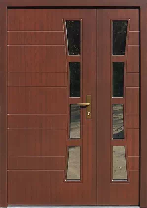 Drzwi dwuskrzydłowe zewnętrzne nowoczesne wzór 934,2 w kolorze orzech.