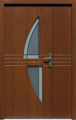 Drzwi dwuskrzydłowe zewnętrzne nowoczesne wzór 938,1+ds1 w kolorze orzech.