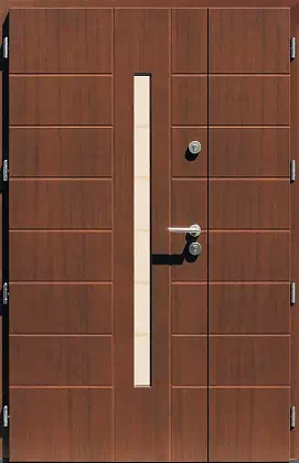 Drzwi dwuskrzydłowe zewnętrzne nowoczesne wzór 939,11+ds11 w kolorze orzech.