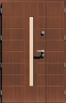 Drzwi dwuskrzydłowe zewnętrzne nowoczesne wzór 939,11 w kolorze orzech.