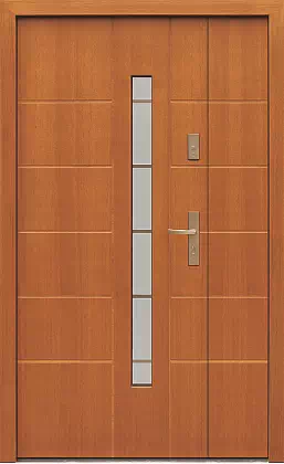 Drzwi dwuskrzydłowe zewnętrzne nowoczesne wzór 939,12+ds11 w kolorze dąb średni.