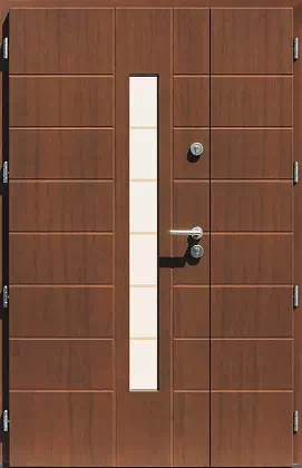 Drzwi dwuskrzydłowe zewnętrzne nowoczesne wzór 939,13+ds11 w kolorze orzech.