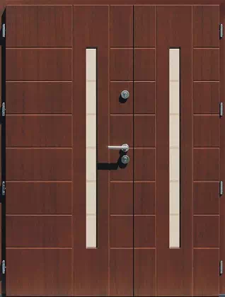 Drzwi dwuskrzydłowe zewnętrzne nowoczesne wzór 939,14+ds11 w kolorze orzech.