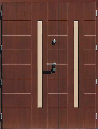 Drzwi dwuskrzydłowe zewnętrzne nowoczesne wzór 939,14 w kolorze orzech.