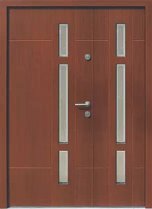 Drzwi dwuskrzydłowe zewnętrzne nowoczesne wzór 943,12+ds9 w kolorze orzech.