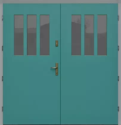 Drzwi dwuskrzydłowe zewnętrzne nowoczesne wzór 987,4 w kolorze turkusowe + RAL7035.