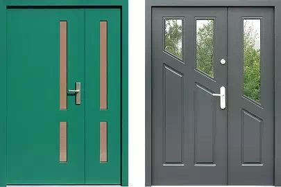 Przykłady drzwi dwuskrzydłowych z otwieranymi, szklonymi dostawkami bocznymi