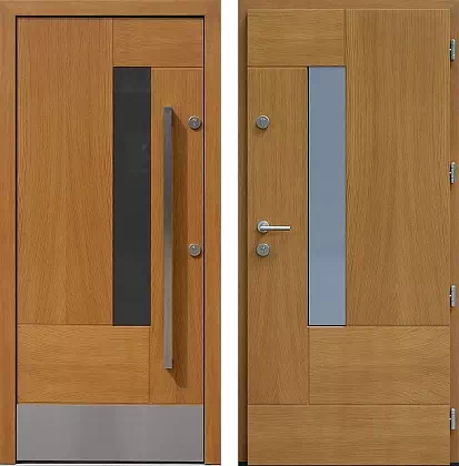 Drzwi wejściowe inox 415,1-415,11 w kolorze jasny dąb.