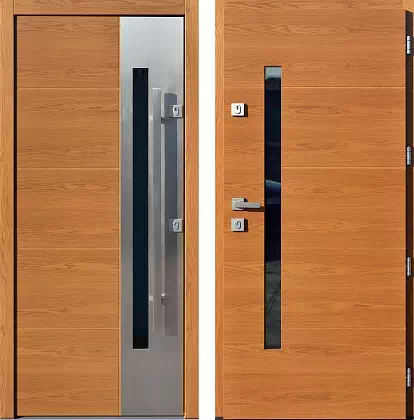 Drzwi wejściowe inox 417,4-417,14 w kolorze złoty dąb.