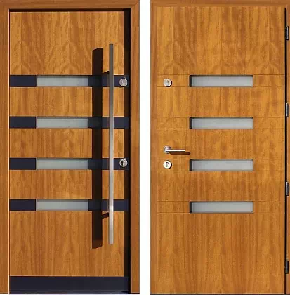 Drzwi wejściowe inox 422,1-422,11 w kolorze jasny dąb.