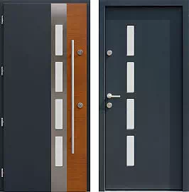 Drzwi wejściowe inox wzór 444,1-444,11 w kolorze antracyt + ciemny dąb.
