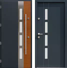 Drzwi wejściowe inox wzór 444,1-444,21 w kolorze antracyt + ciemny dąb.