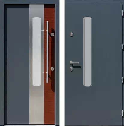 Drzwi wejściowe inox wzór 446,1-446,11 w kolorze antracyt + teak.