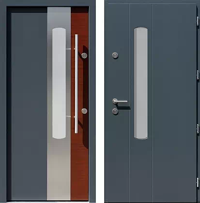 Drzwi wejściowe inox wzór 446,1-446,21 w kolorze antracyt + teak.