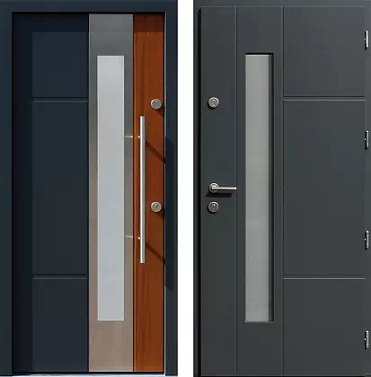 Drzwi wejściowe inox wzór 449,1-449,11 w kolorze antracyt + ciemny dąb.