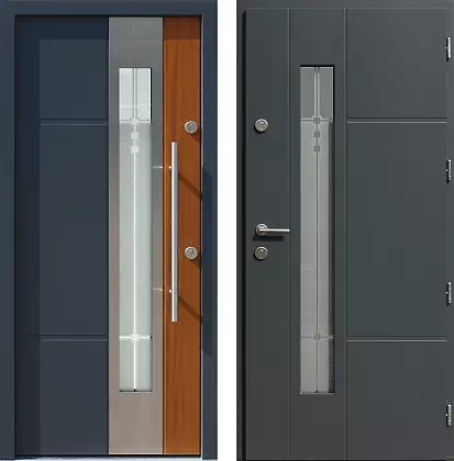 Drzwi wejściowe inox wzór 449,1-449,11+ds1 w kolorze antracyt + ciemny dąb.