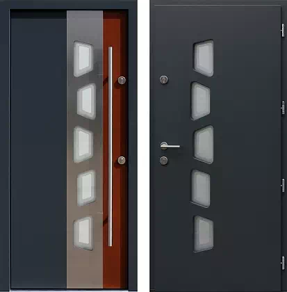 Drzwi wejściowe inox wzór 451,1-451,11+ds1 w kolorze antracyt + teak.