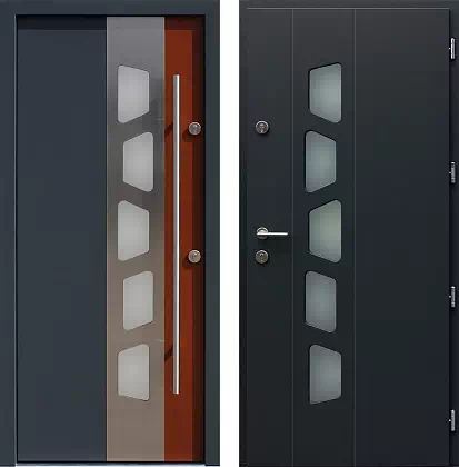 Drzwi wejściowe inox wzór 451,1-451,21 w kolorze antracyt + teak.