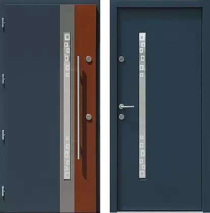 Drzwi wejściowe inox wzór 454,2-454,12+ds1 w kolorze antracyt + teak.