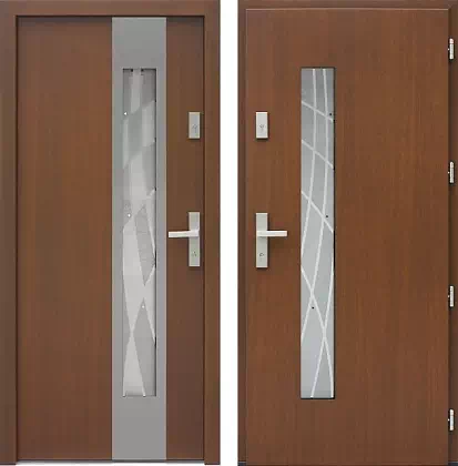 Drzwi wejściowe inox wzór 454,3-454,13+ds3 w kolorze orzech.