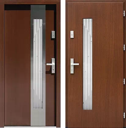 Drzwi wejściowe inox wzór 454,3-454,13+ds6 w kolorze orzech.