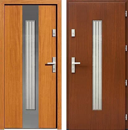Drzwi wejściowe inox wzór 454,5-454,15+ds3 w kolorze złoty dąb + orzech.