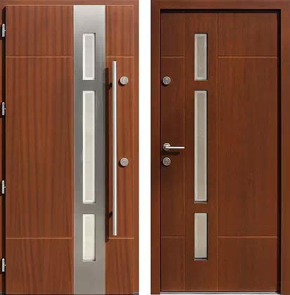 Drzwi wejściowe inox wzór 457,1-457,11+ds1 w kolorze orzech.