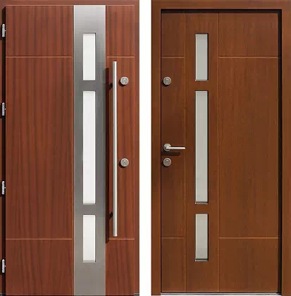 Drzwi wejściowe inox wzór 457,1-457,11 w kolorze orzech.