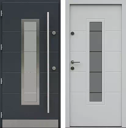 Drzwi wejściowe inox wzór 466,7-466,17+ds11 w kolorze antracyt + białe.