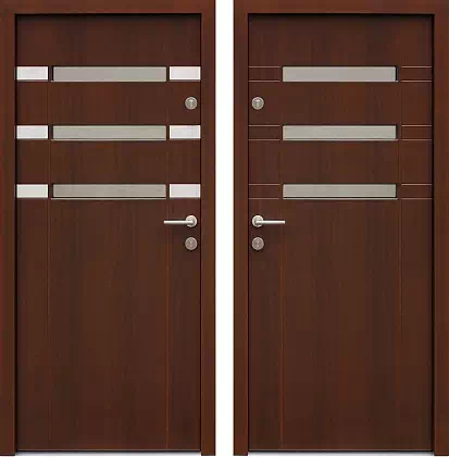 Drzwi wejściowe inox wzór 468,1-468,11 w kolorze ciemny orzech.