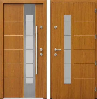 Drzwi wejściowe inox wzór 471,1-471,11+ds11 w kolorze złoty dąb.