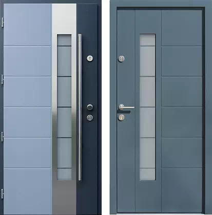 Drzwi wejściowe inox wzór 471,2-471,12+ds11 w kolorze antracyt + błękitne.