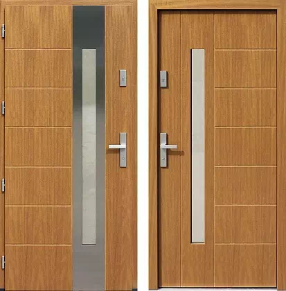 Drzwi wejściowe inox 475,6-475,16 w kolorze jasny dąb.